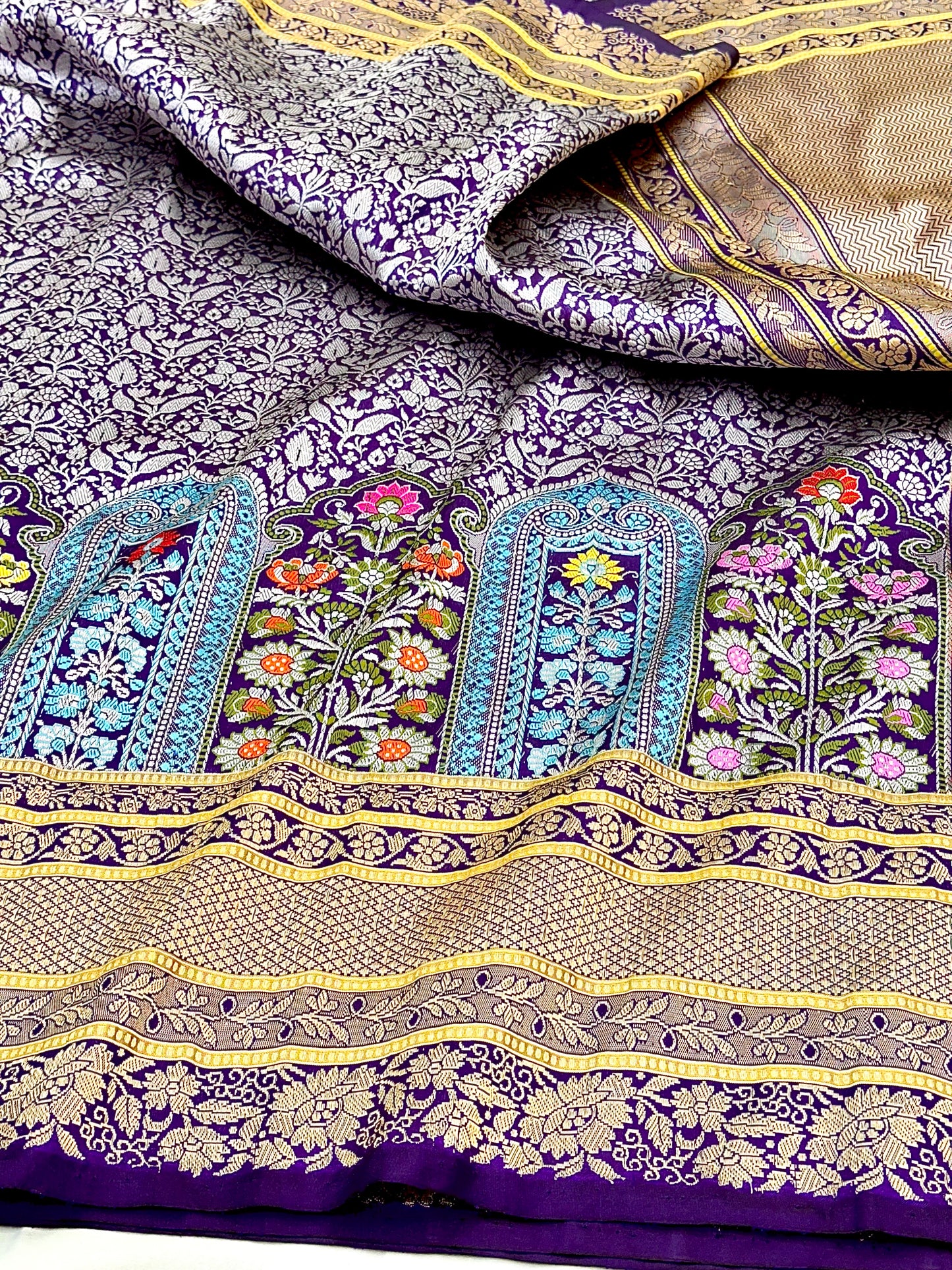Purple Skirt Pattern Designer Handloom pure Banarasi Katan by Katan Silk Kadhwa weave Saree