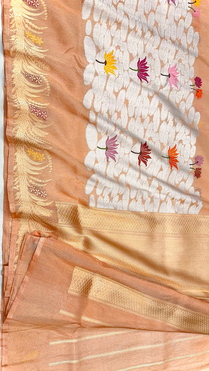 Peach Skirt Pattern Designer Handloom Banarasi Katan by Tissue Silk Saree