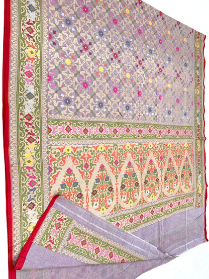 Lavender Pure Banarasi Cotton Jamdani Cutwork weave Saree