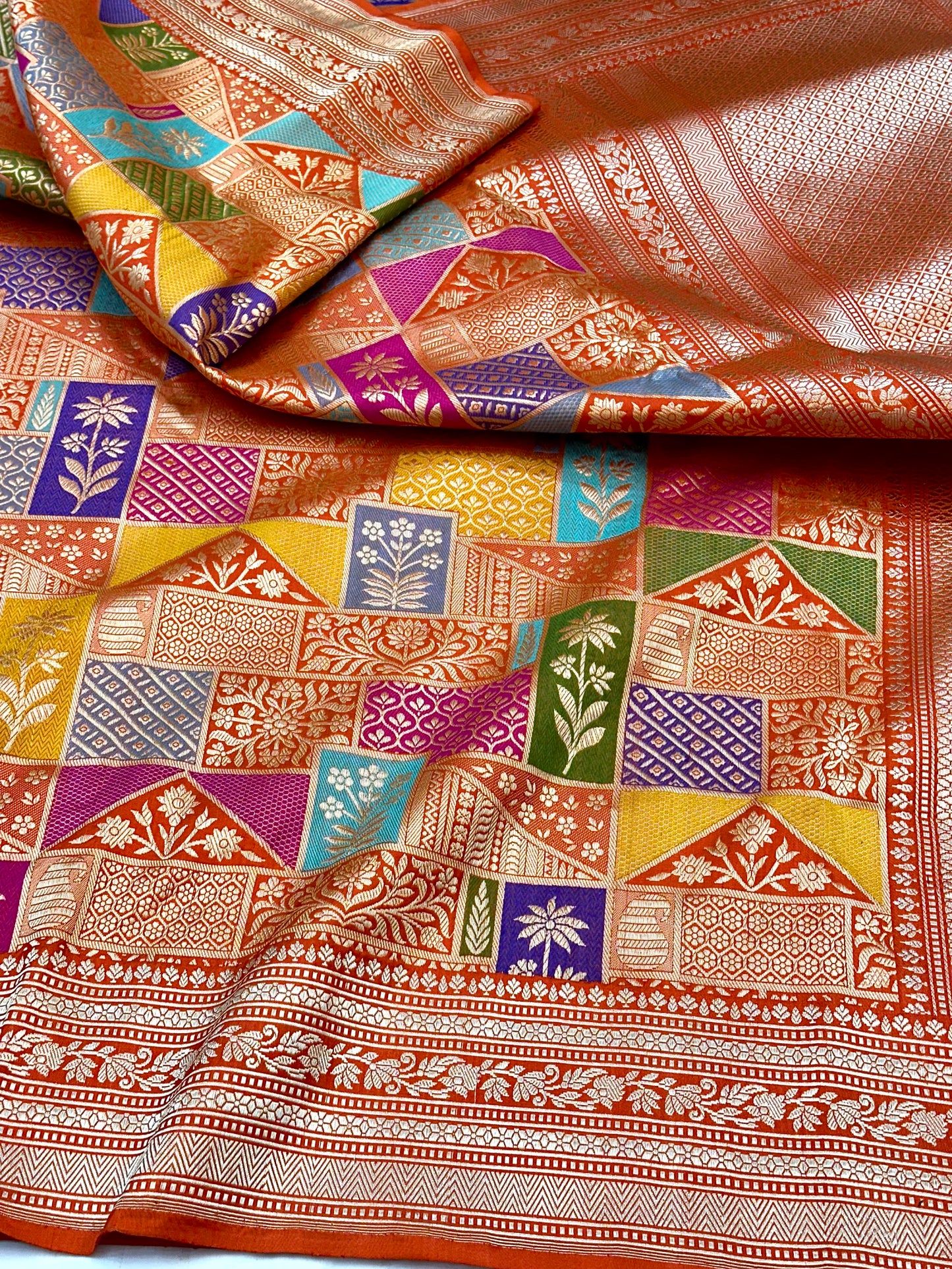 Fanta Orange Rangkat designer Pure Handloom Banarasi Katan by Katan Silk Saree