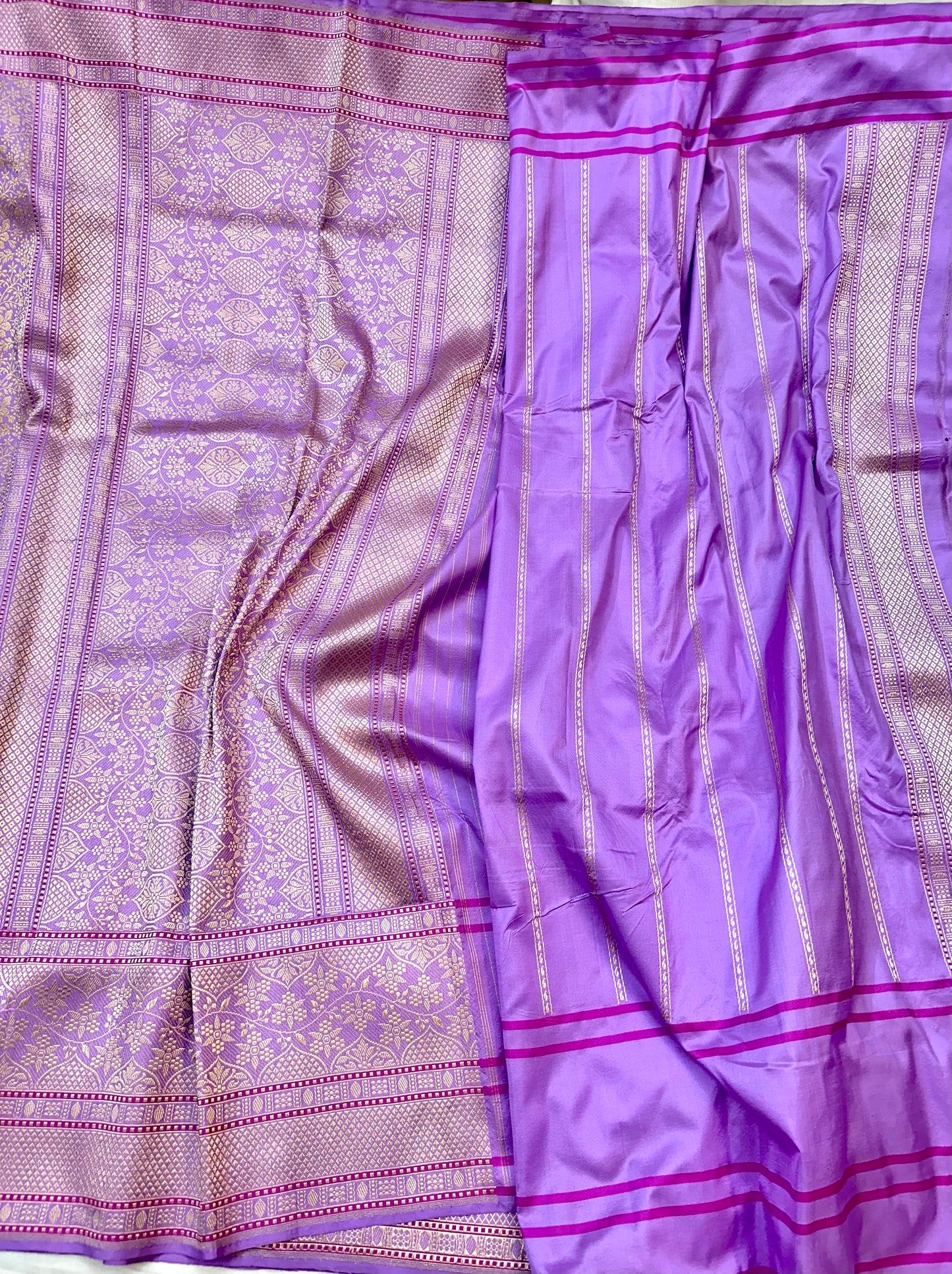 Lavender skirt Pattern Designer Handloom Banarasi Katan by Katan Silk Saree