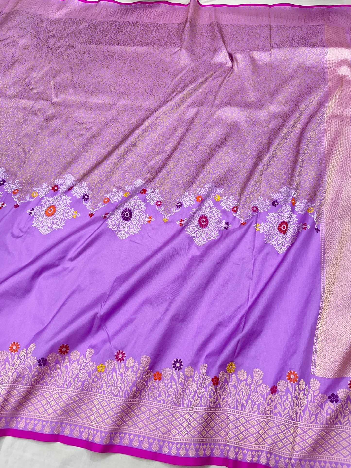 Lavender Skirt Pattern Designer Handloom Pure Banarasi Katan by Katan Silk Kadhwa weave Saree