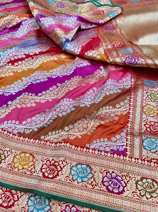 Red Luxury Rangkat designer Pure Handloom Banarasi Katan by Katan Silk Kadhwa weave Saree