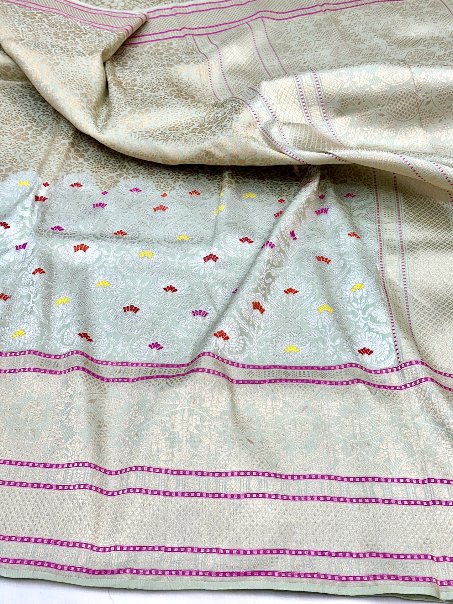 Light Mint Green skirt Pattern Designer Handloom Banarasi Katan by Katan Silk Saree