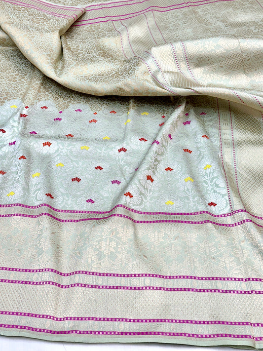 Light Mint Green skirt Pattern Designer Handloom Banarasi Katan by Katan Silk Saree