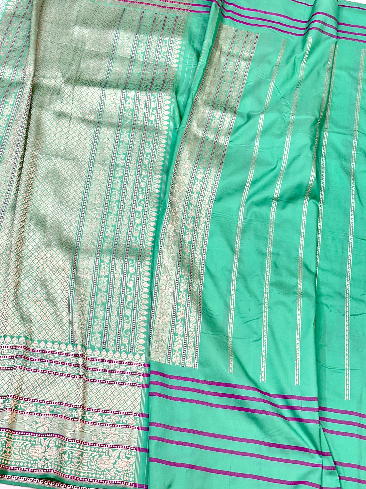 Sea Green Skirt Pattern Designer Handloom Banarasi Katan by Katan Silk Saree