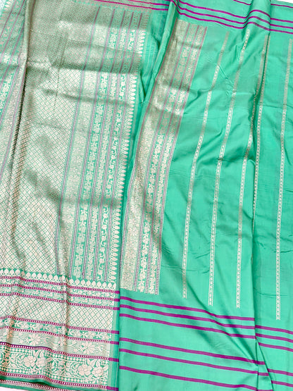 Sea Green Skirt Pattern Designer Handloom Banarasi Katan by Katan Silk Saree
