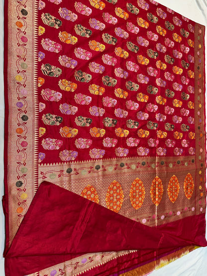 Red Pure Banarasi katan Silk Cutwork Saree