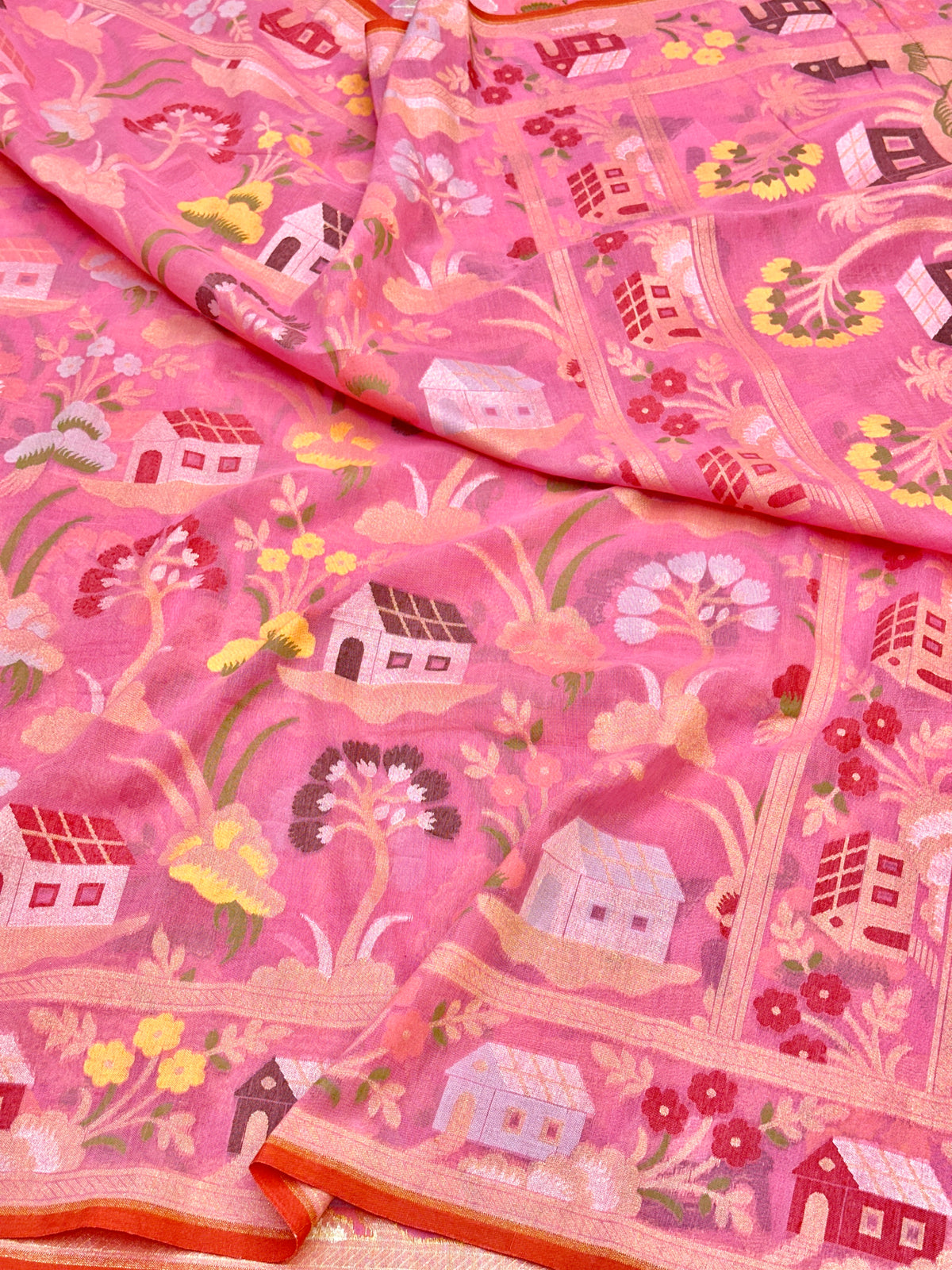 Pink Pure Banarasi Cotton Jamdani Cutwork weave Saree