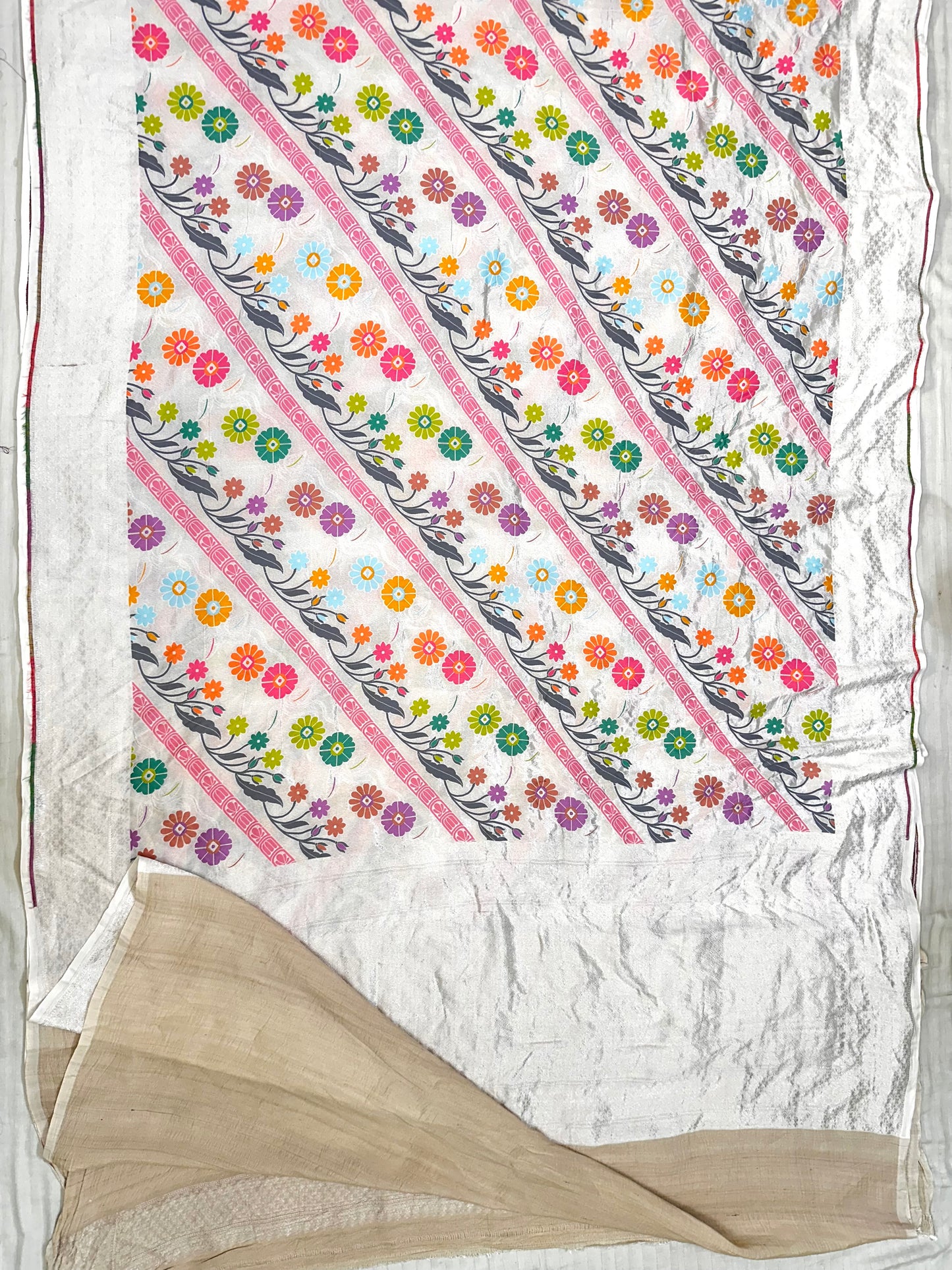 Ivory Banarasi Tassar Silk Cutwork weave dyeable Saree