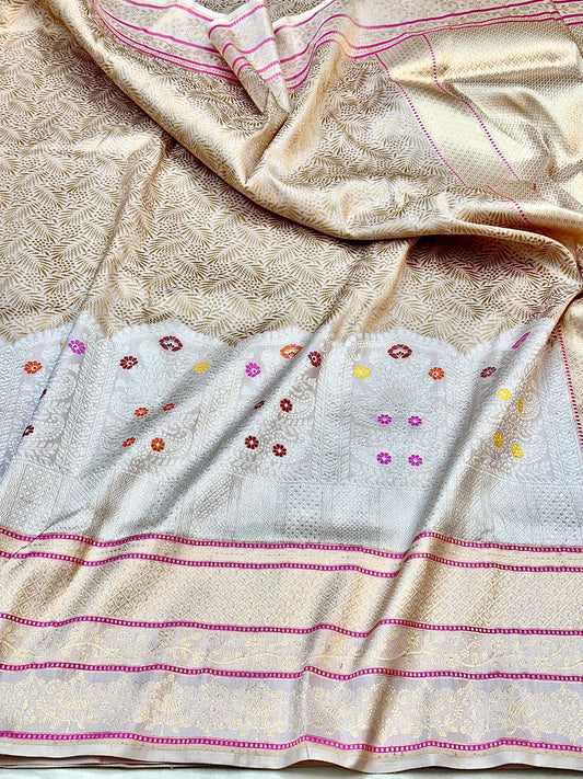 Half white Skirt Pattern Designer Handloom Banarasi Katan by Katan Silk Saree