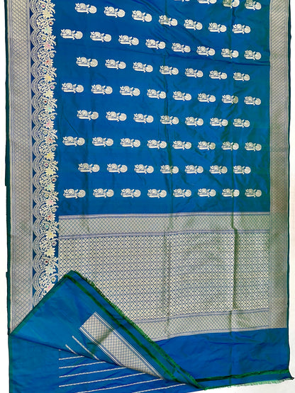 Peacock green Handloom Pure Banarasi Katan by Katan Silk Kadhwa weave Saree