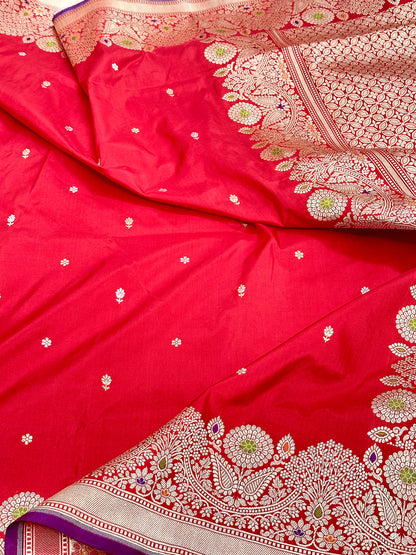 Red Handloom Pure Banarasi Katan by Katan Silk Kadhwa weave Saree