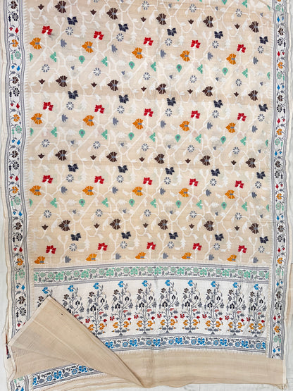 Ivory Banarasi Tassar Silk Cutwork weave dyeable Saree