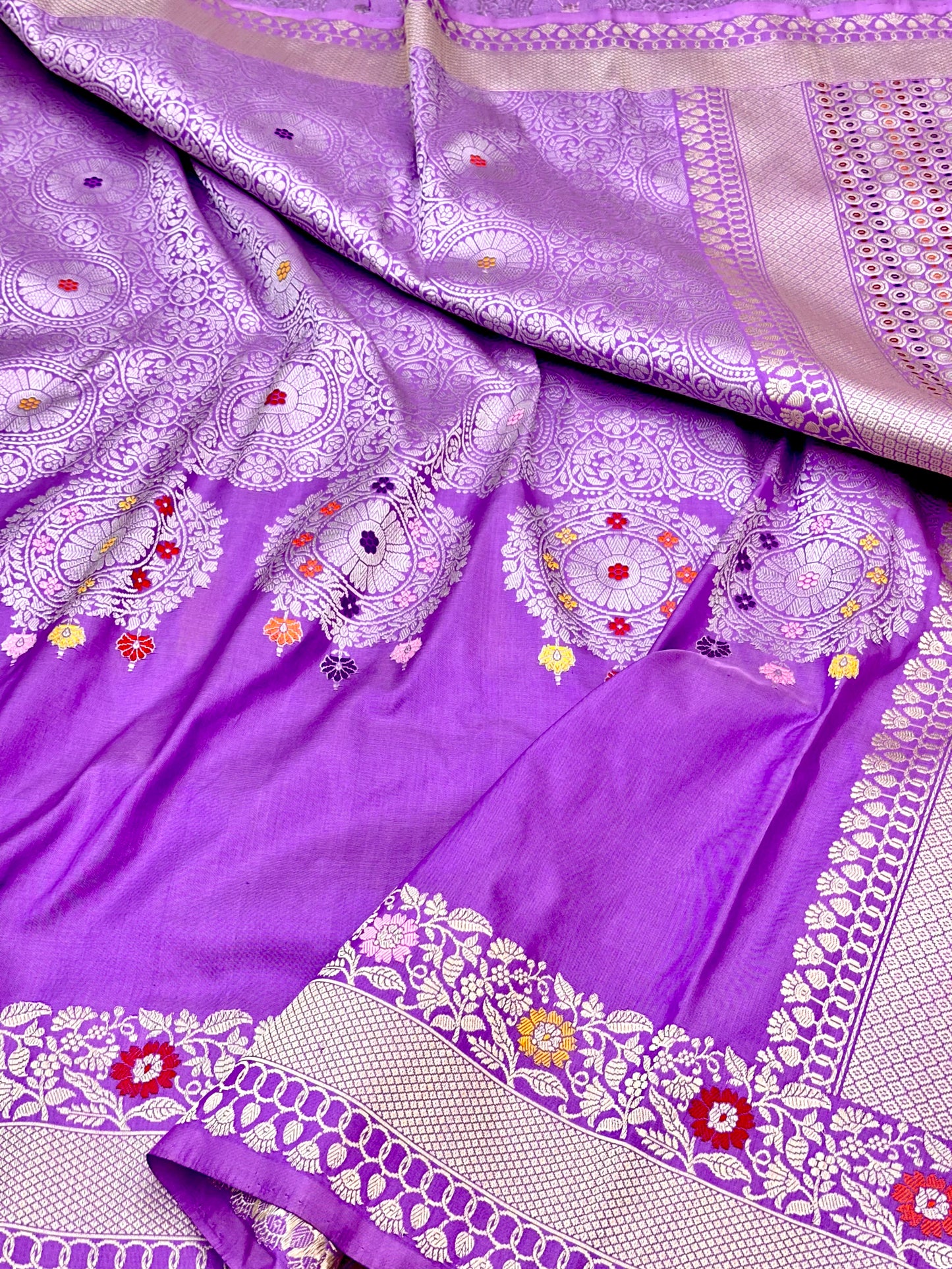 Lavender Designer Handloom Pure Banarasi Katan by Katan Silk Kadhwa weave Saree
