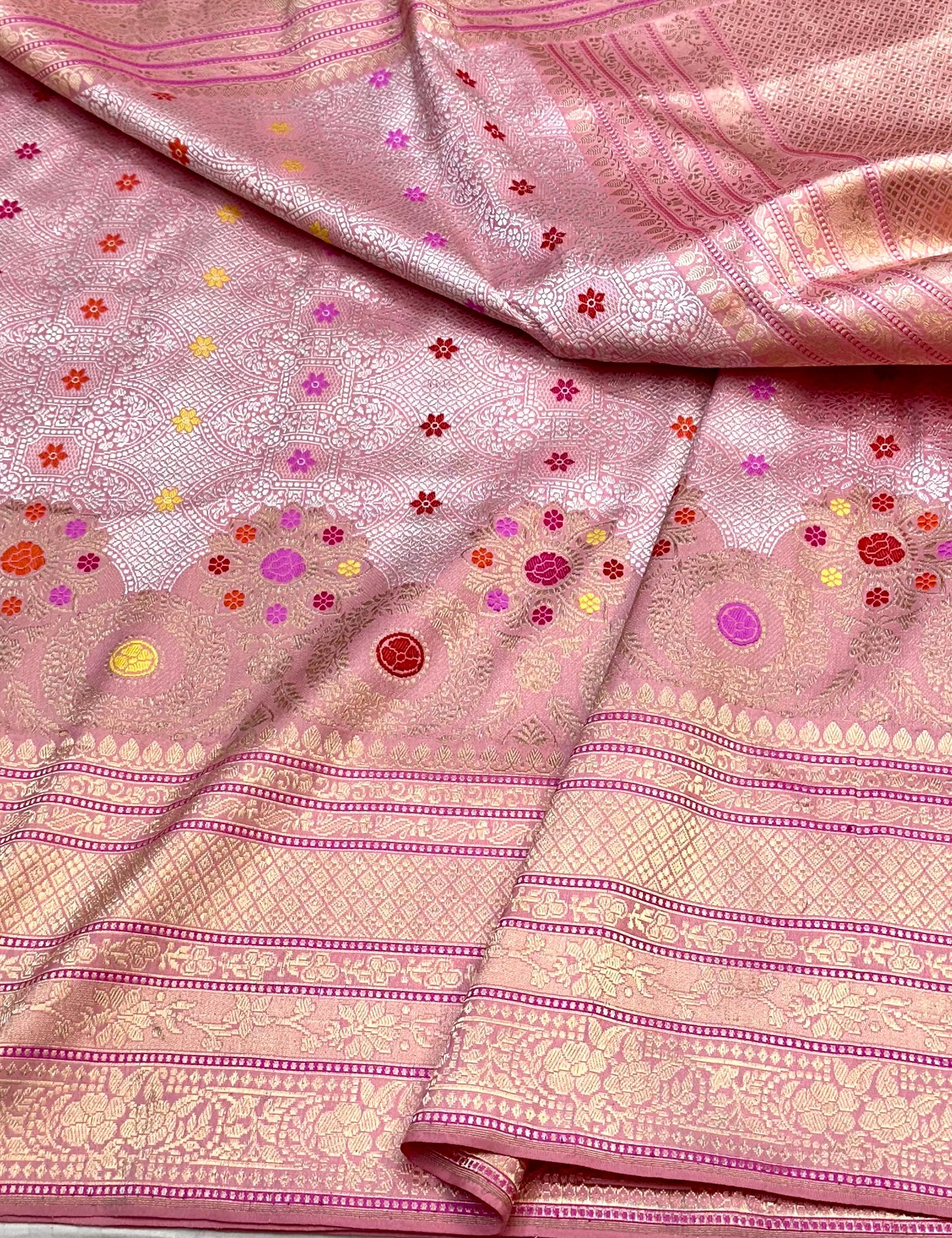 Baby Pink Skirt Pattern Designer Handloom Banarasi Katan by Katan Silk Saree