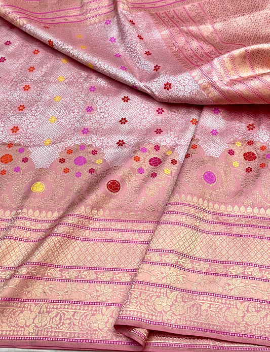 Baby Pink Skirt Pattern Designer Handloom Banarasi Katan by Katan Silk Saree