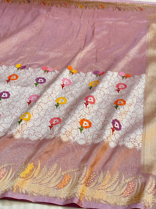 Lavender Designer Handloom Banarasi Tissue Silk Saree