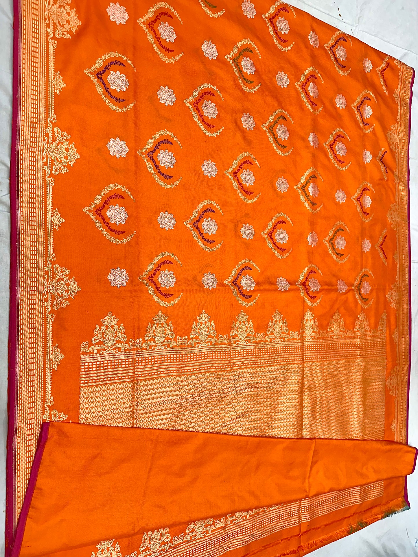 Fanta Orange designer Pure Handloom Banarasi Katan by Katan Silk Ektara Kadhwa weave Saree