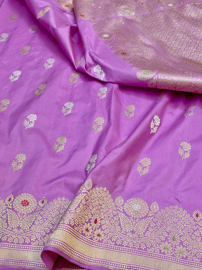 Lavender Designer Handloom Banarasi Katan by Katan Silk Saree