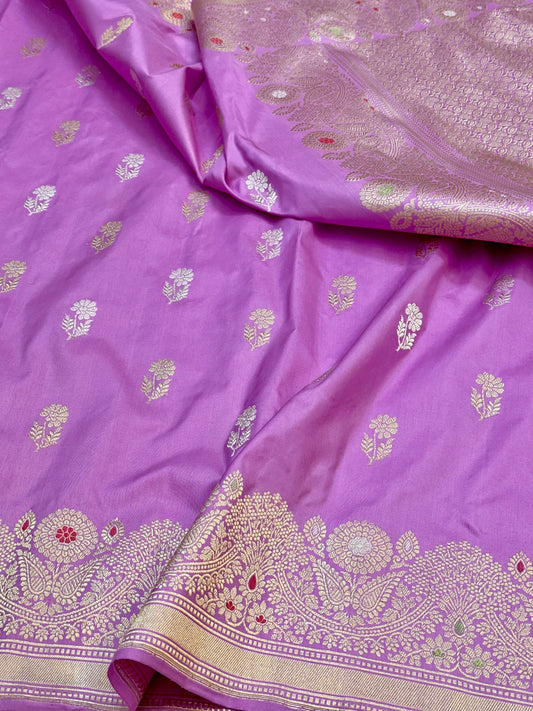 Lavender Designer Handloom Banarasi Katan by Katan Silk Saree