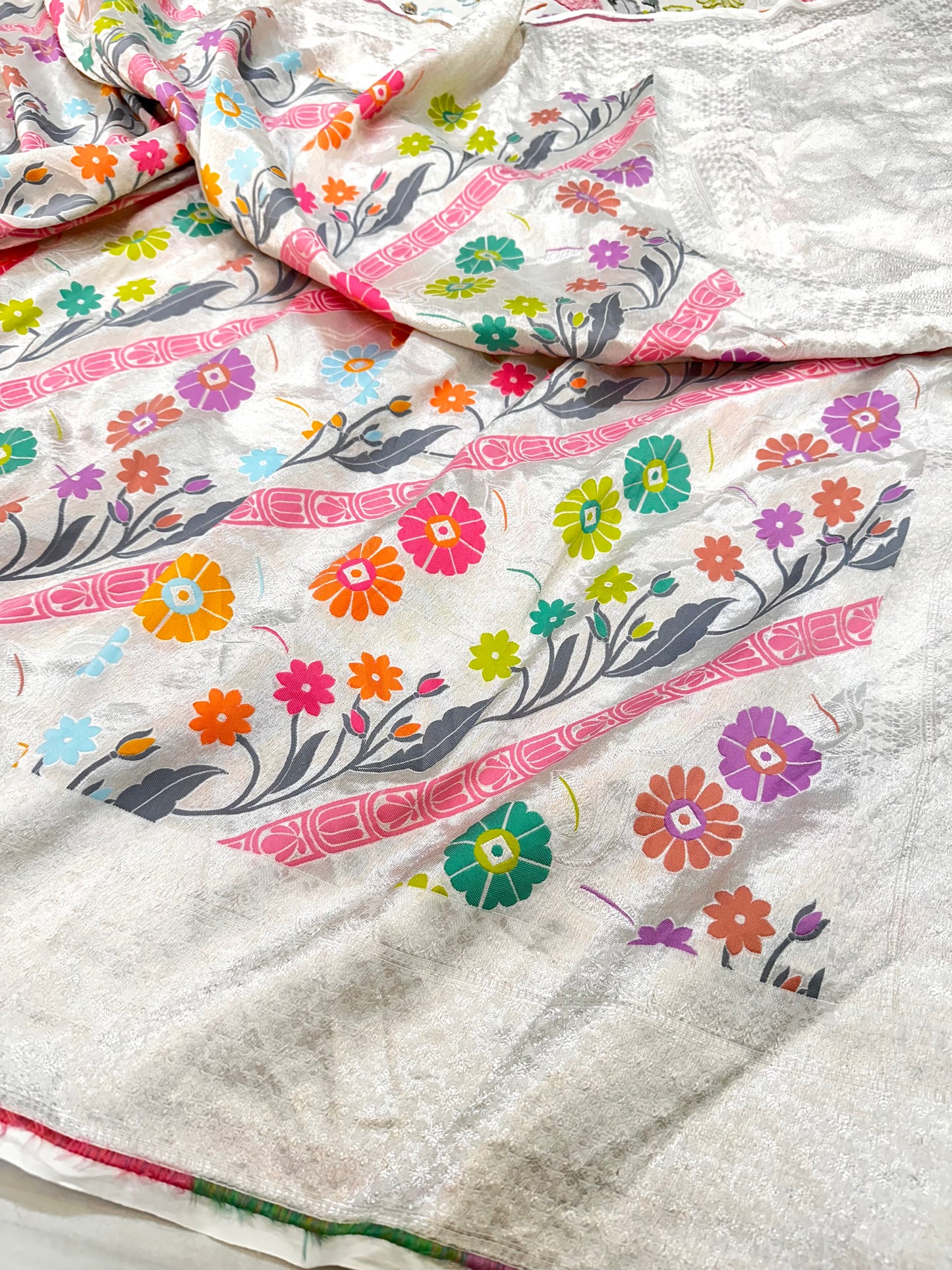 Ivory Banarasi Tassar Silk Cutwork weave dyeable Saree