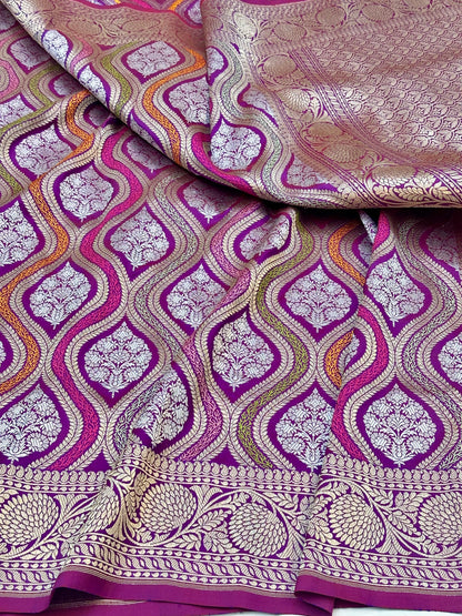 Magenta Designer Handloom Banarasi Katan by Katan Silk Saree