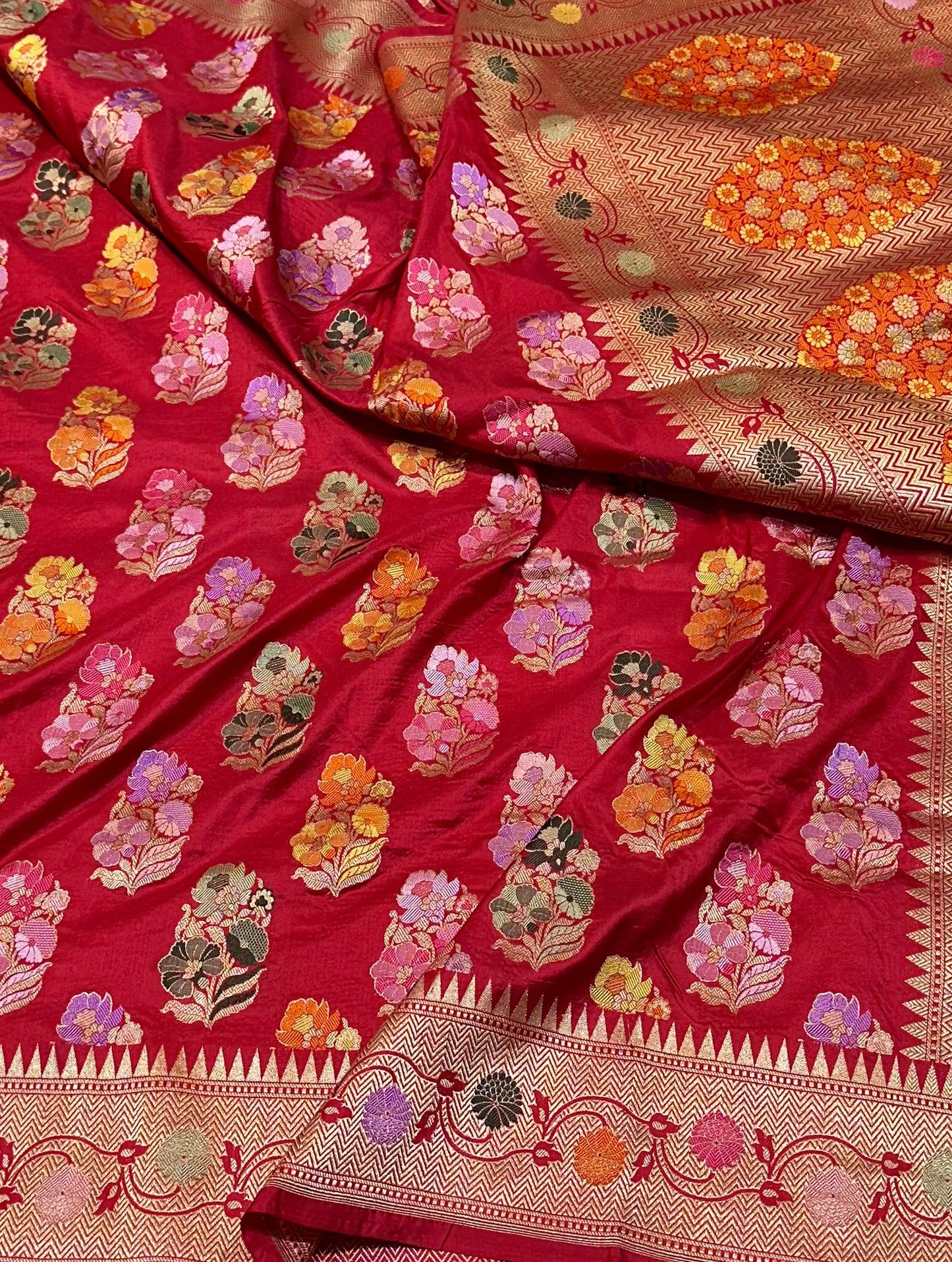 Red Pure Banarasi katan Silk Cutwork Saree