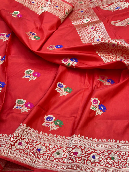 Red Designer Handloom Banarasi Katan by Katan Silk Saree