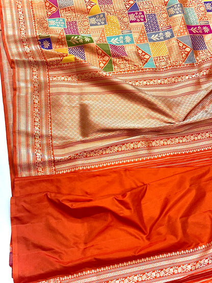 Fanta Orange Rangkat designer Pure Handloom Banarasi Katan by Katan Silk Saree