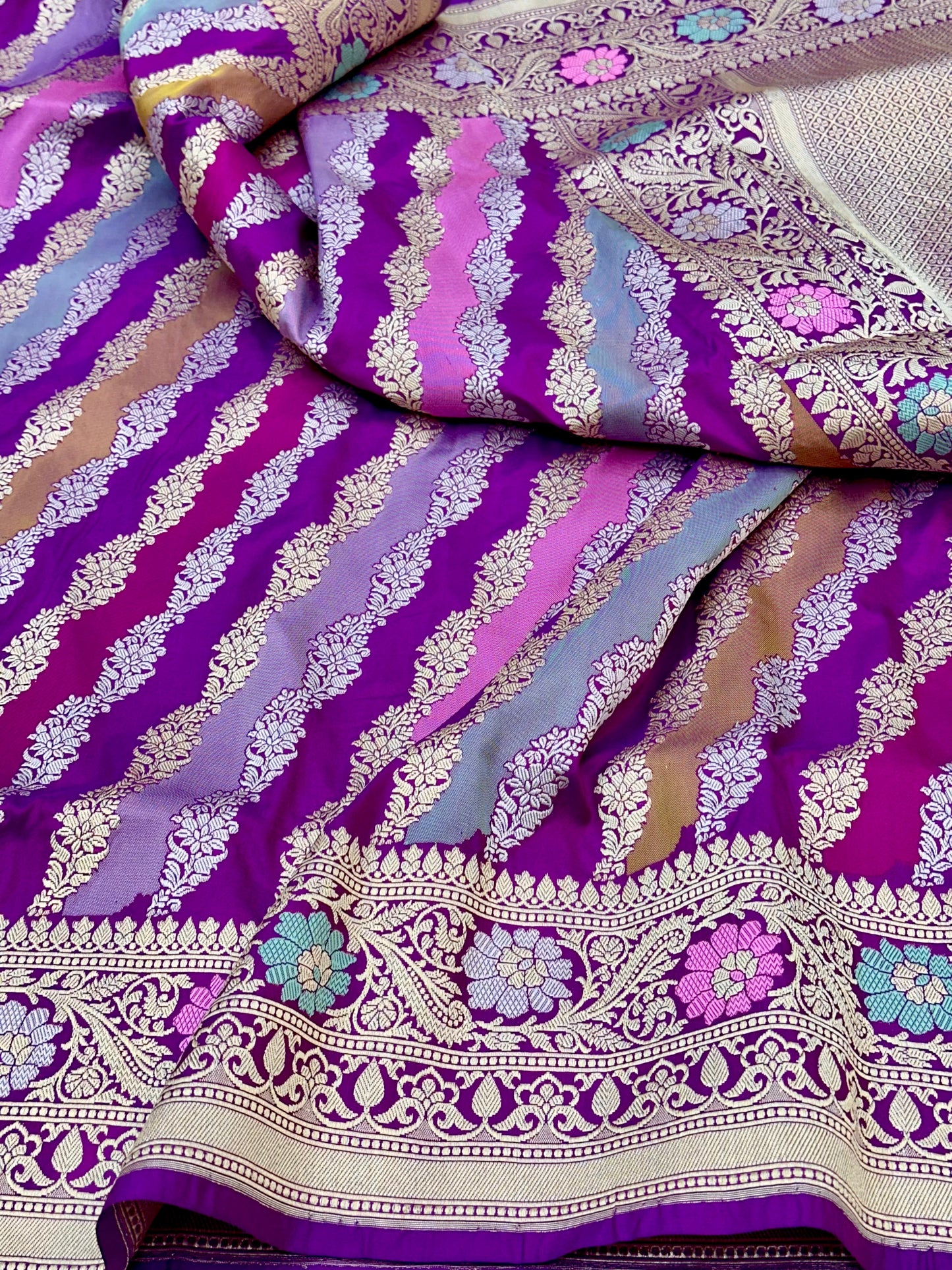 Magenta Rangkat designer Pure Handloom Banarasi Katan by Katan Silk Saree