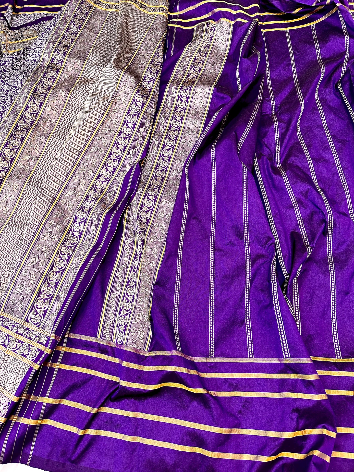 Purple Skirt Pattern Designer Handloom pure Banarasi Katan by Katan Silk Kadhwa weave Saree