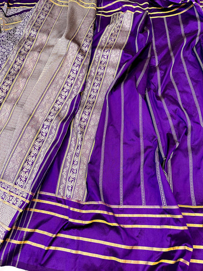Purple Skirt Pattern Designer Handloom pure Banarasi Katan by Katan Silk Kadhwa weave Saree
