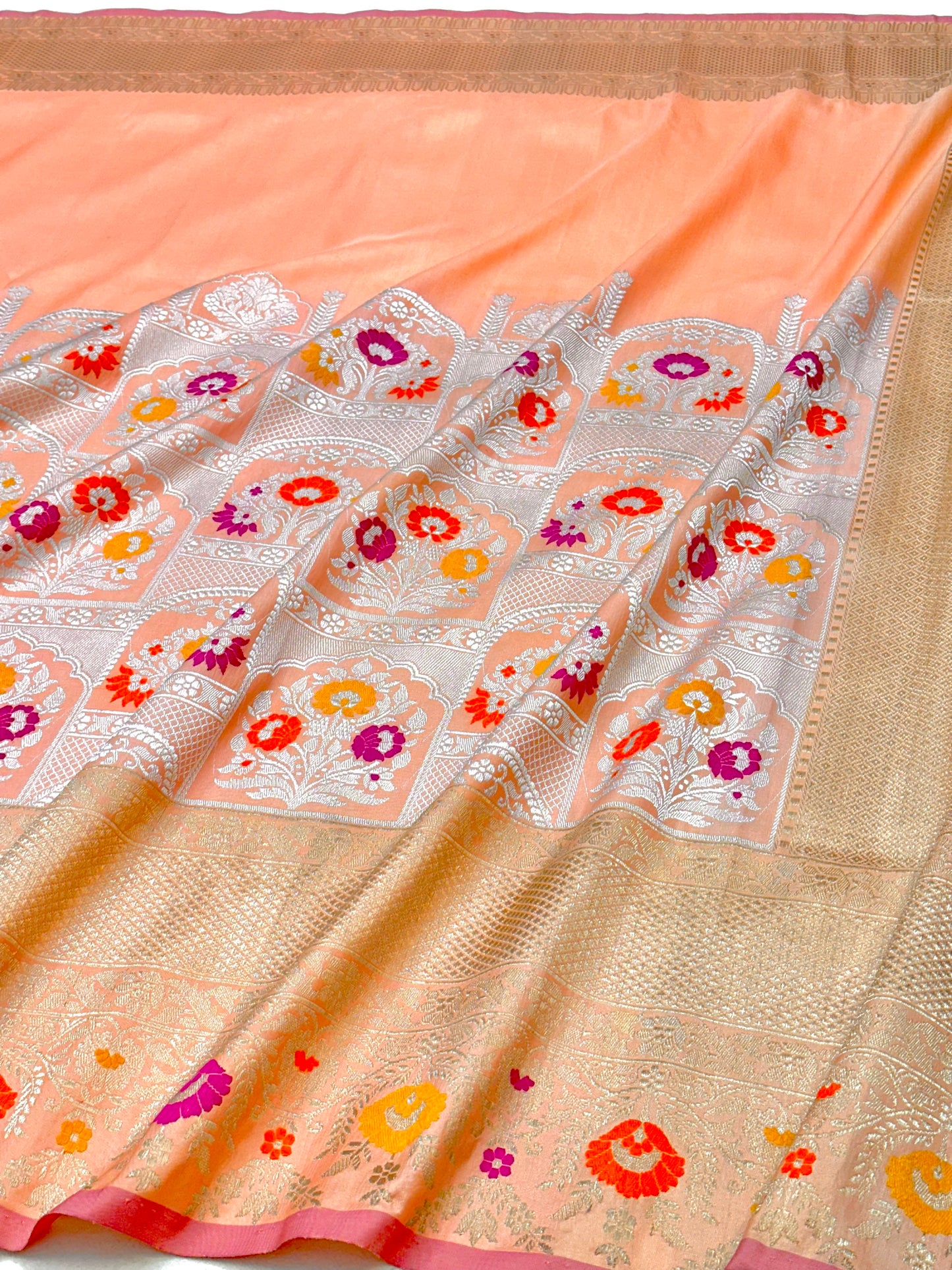 Peach Skirt Pattern Designer Handloom Banarasi Katan by Katan Silk Saree