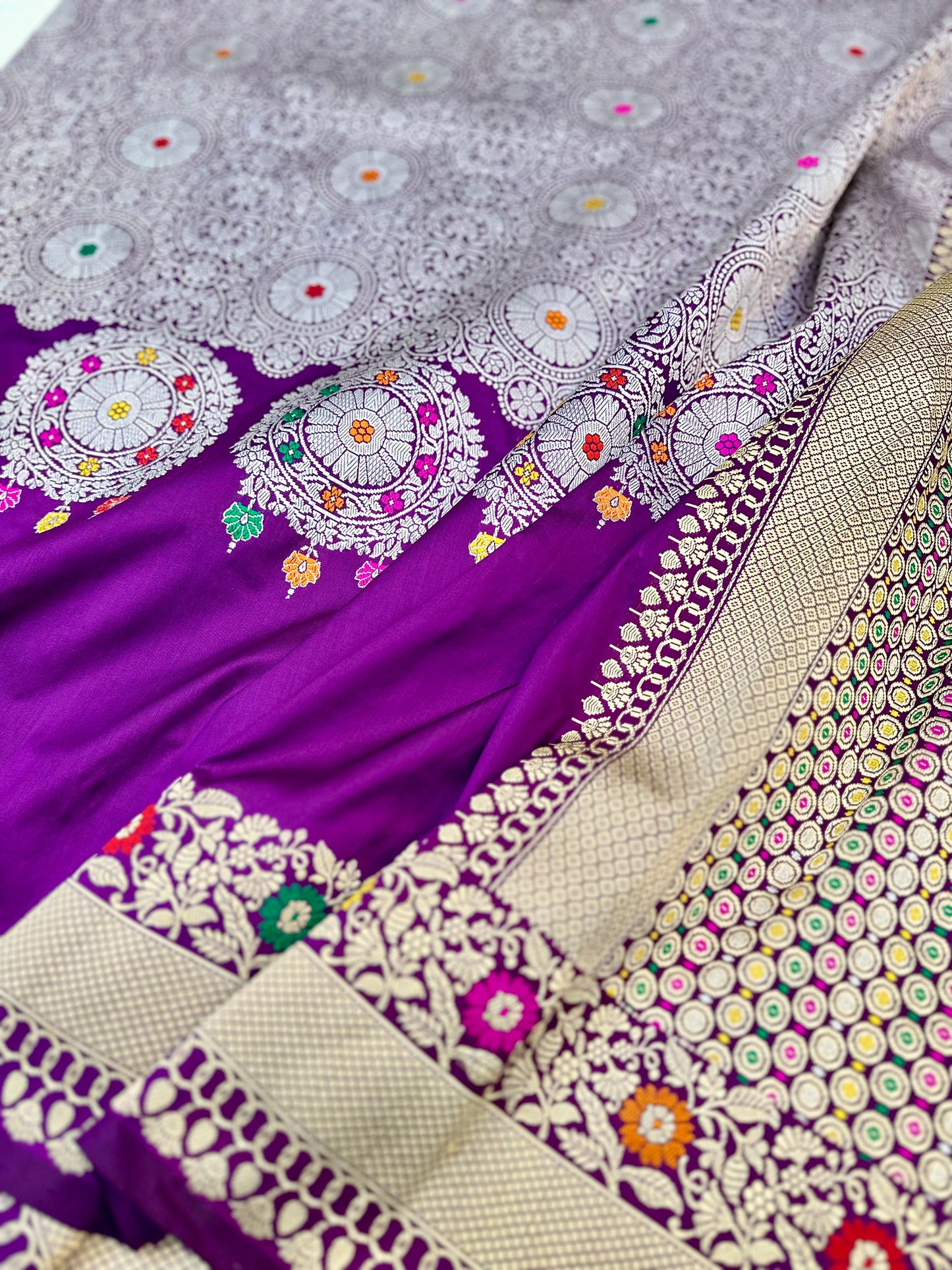 Purple Designer Handloom Pure Banarasi Katan by Katan Silk Kadhwa weave Saree
