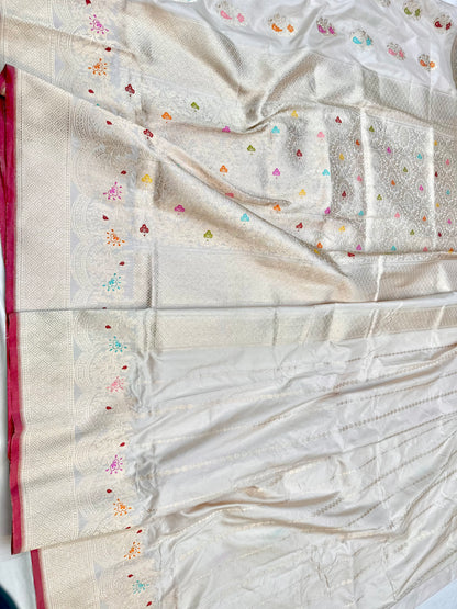 Half White Designer Handloom Banarasi Katan by Katan Silk Saree