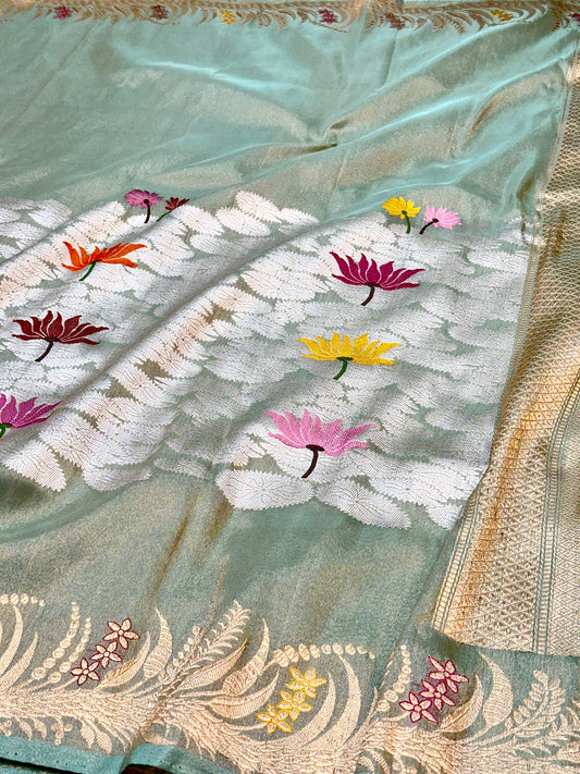 Sea Green Skirt Pattern Designer Handloom Banarasi Katan by Tissue Silk Saree