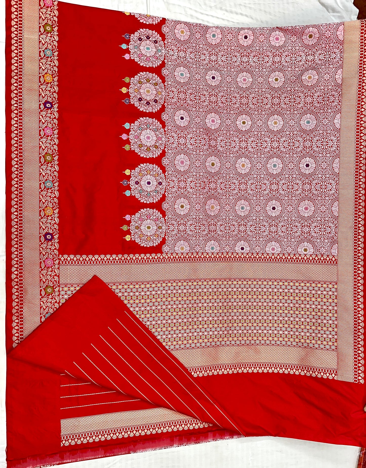 Red Designer Handloom Pure Banarasi Katan by Katan Silk Kadhwa weave Saree