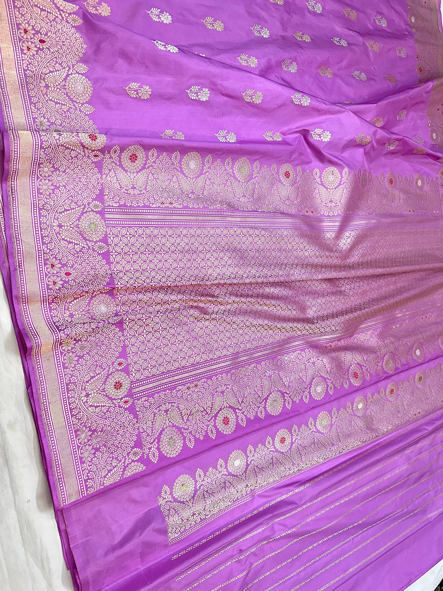 Lavender Designer Handloom Banarasi Katan by Katan Silk Saree