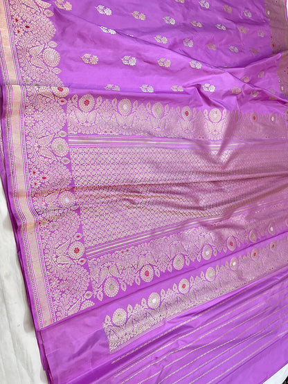 Lavender Designer Handloom Banarasi Katan by Katan Silk Saree