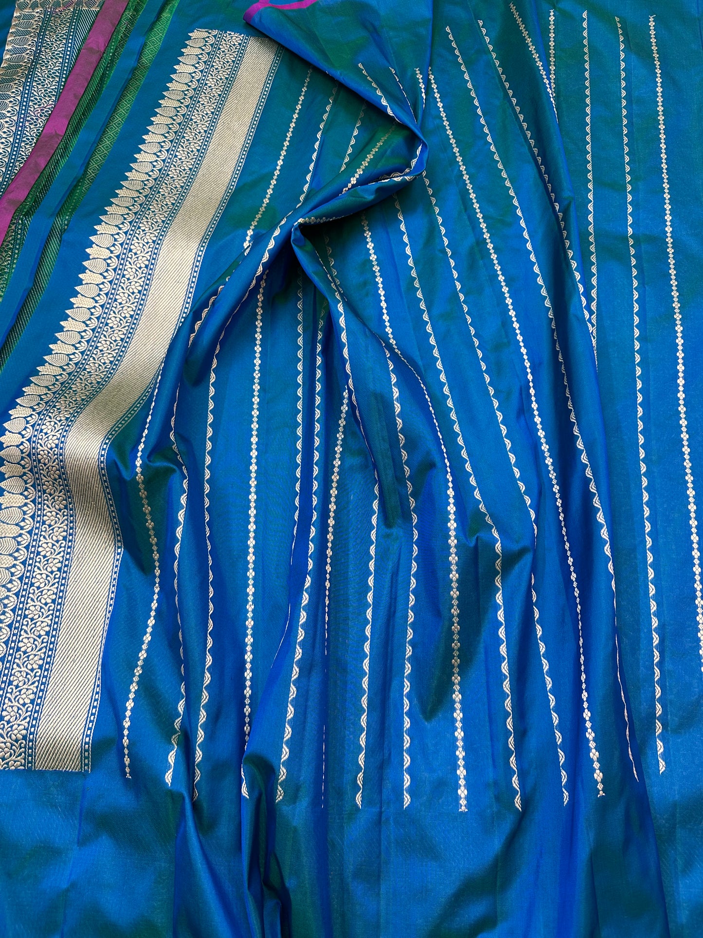 Peacock Green Designer Handloom Pure Banarasi Katan by Katan Silk Kadhwa weave Brocade Saree