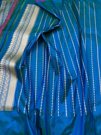 Peacock Green Designer Handloom Pure Banarasi Katan by Katan Silk Kadhwa weave Brocade Saree