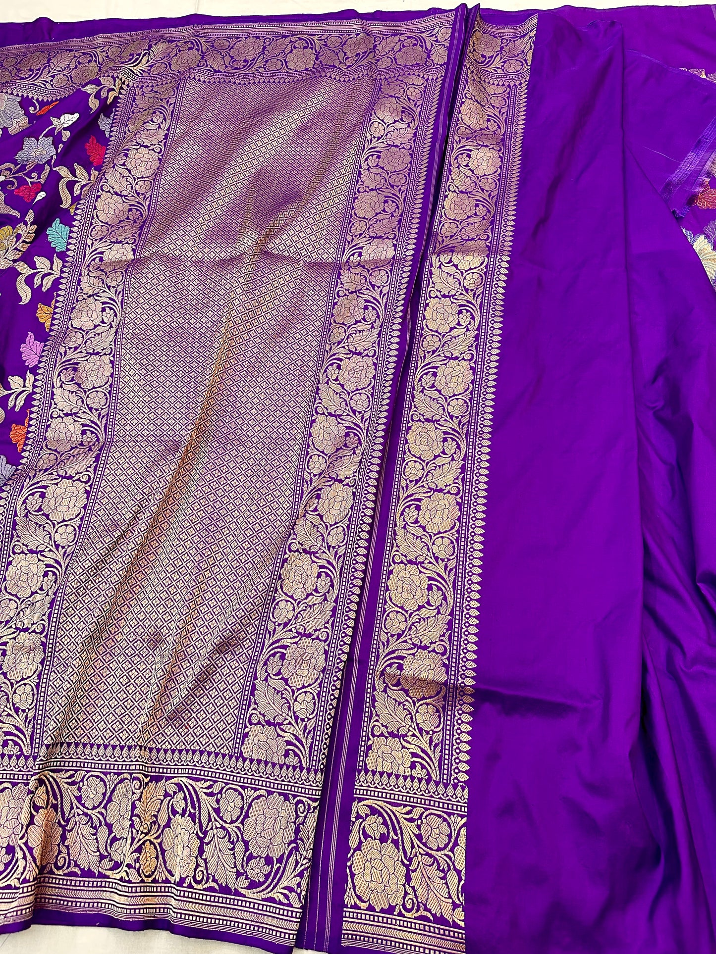 Purple jaal designer Pure Handloom Banarasi Katan by Katan Silk Kadhwa weave Saree