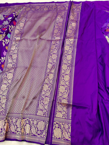 Purple jaal designer Pure Handloom Banarasi Katan by Katan Silk Kadhwa weave Saree