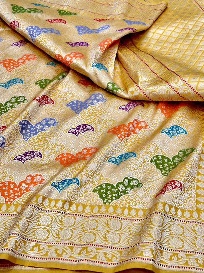 Yellow Pure Handloom Banarasi Katan by Katan Silk Kadhwa weave Saree