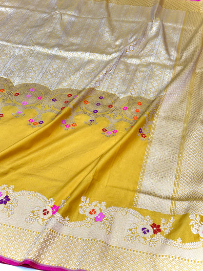 Mustard Skirt Pattern Designer Handloom Banarasi Katan by Katan Silk Saree