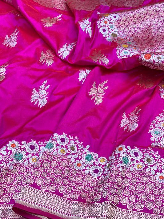 Rani pink Designer Handloom Banarasi Katan by Katan Silk Saree