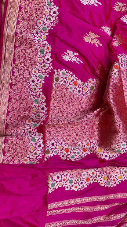 Rani pink Designer Handloom Banarasi Katan by Katan Silk Saree