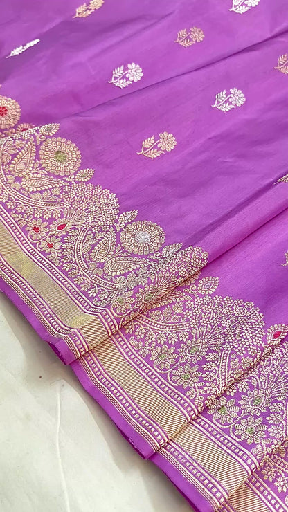 Lavender Designer Handloom Banarasi Katan by Katan Silk Saree